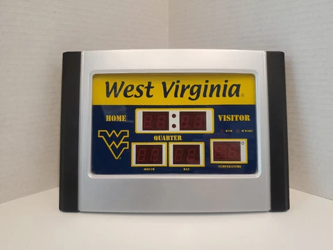 West Virginia University Mountaineers Scoreboard Alarm Desk Clock Tested Working Cover