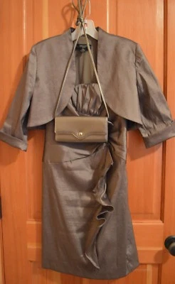 R&M Richards Dress & Jacket Coppery Pewter Color with matching purse Size 6P  - Image 1 of 4