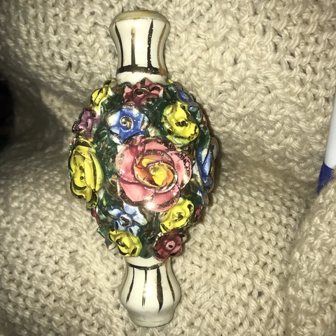 Antique Capodimonte Chandelier Italian Rose Porcelain Floral Ceramic Column Lamp Cover