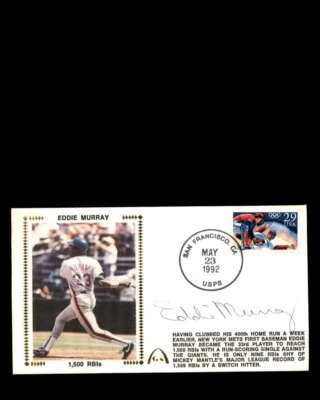 Eddie Murray JSA Coa Hand Signed 1992 1500 RBI`s FDC Cache Autograph - Image 1 of 3