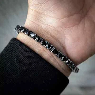 Brazalete de tenis 925 de ónix negro creado en laboratorio de 11 quilates de oro negro de 14 quilates de más de 8" para hombre Foto 1 de 4