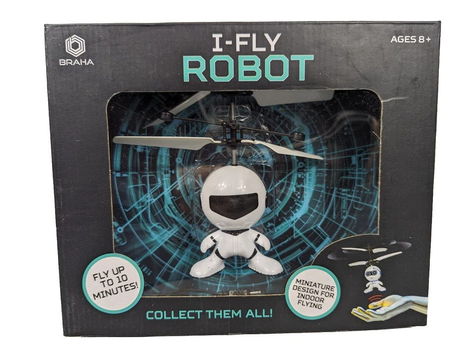 Braha i-Fly Helicopter Robot Infrared Sensor Hover Technology White/Blue New - Image 1 of 4