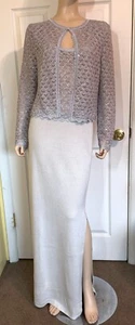 NWT St John Sparkle Knir Twinset w Long Platinum Skirt Set ~ Suit sz 12 ~ 14 ~ L - Picture 1 of 23