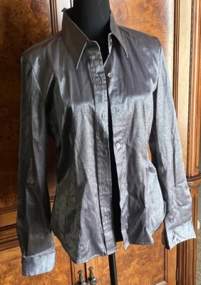 Blusa vintage para mujer Jonathan Martin L gris plata con botones manga larga Foto 1 de 3