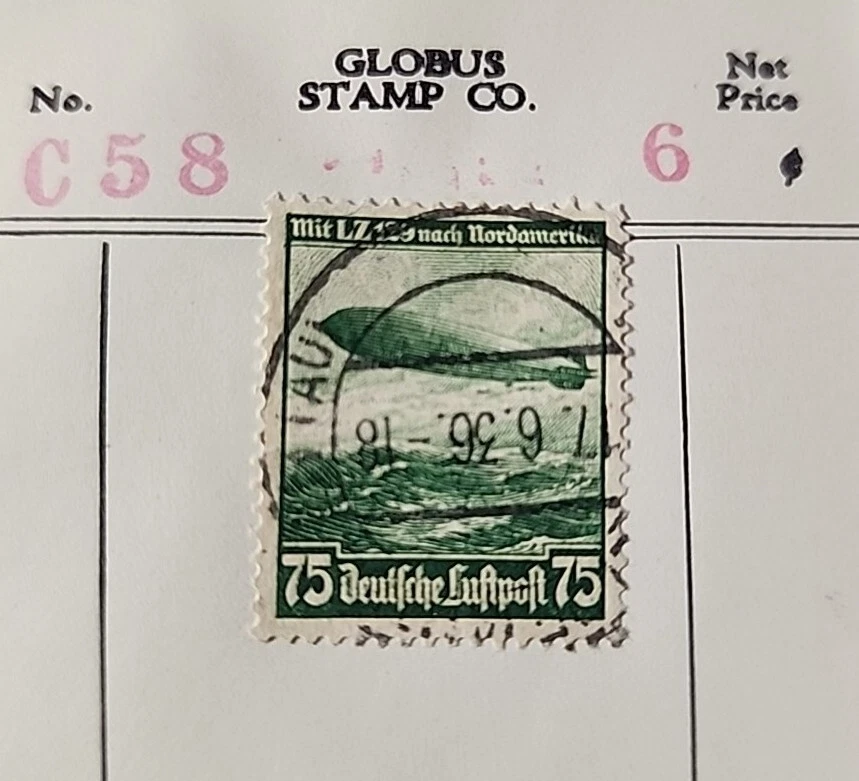 1936 Germany Stamps Scott #C58 Reich Airship Airmail Used, Ng 75 - Image 1 of 1
