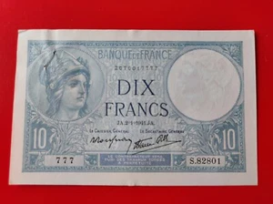 FRANCE - Billet 10 Francs Minerve 2-1-1941 - Picture 1 of 6