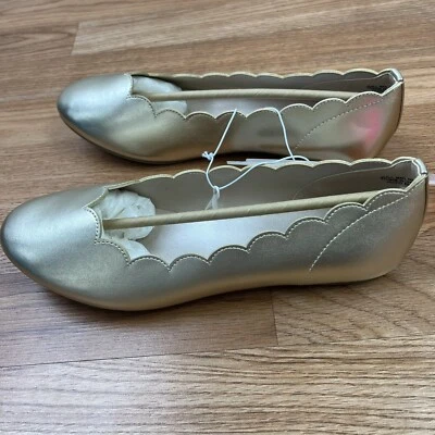 Zapatos planos de ballet dorados para niños talla 6 borde festoneado talla 6 NUEVO Foto 1 de 4
