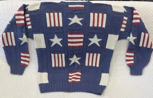 Sweater American Flag , Hammacher Schlemmer - Uni-sex Size XL Hand-Knit Cotton - Picture 1 of 4