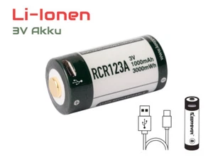RCR123A - 3V - 1000mAh Lithium Ionen Akku (Wiederaufladbar über micro USB) - Bild 1 von 1
