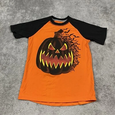 Boys Large Orange Jack O' Lantern Halloween T-Shirt Glows Bat Pumpkin Tee Shirt - Image 1 of 4