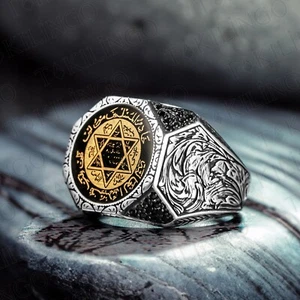 925 Sterling Silver Seals of The Seven Archangels Seal Of Solomon Kabbalah Ring - Picture 1 of 4
