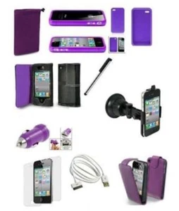 10 X ACCESSORY Purple PREMIUM BUNDLE KIT FOR IPHONE 4 4S Mobile & PDA Acc. - Picture 1 of 4