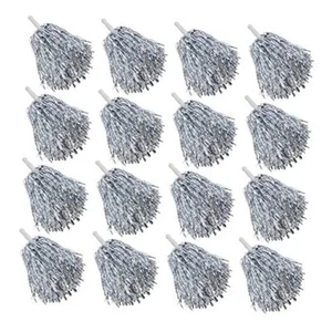 16PCS Cheerleading Pom Poms Metallic Foil Plastic Pom Poms with Baton SILVER - Picture 1 of 6