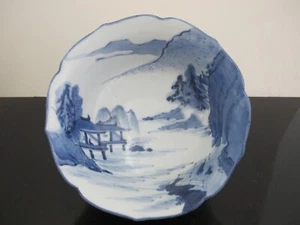 CHINO Porcelana Azul y Blanco MONTAÑA Pueblo PAISAJE Escena Cuenco - Imagen 1 de 6