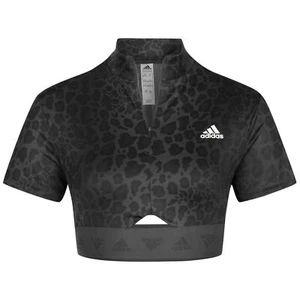 Adidas Women's Hyperglam Zip Crop Top Tee, Multicolor/Carbon - Picture 1 of 10