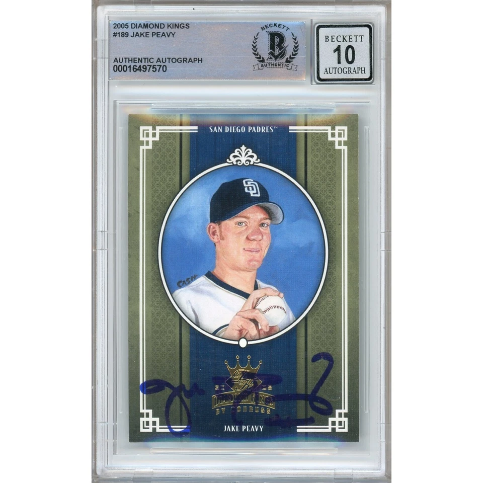 Jake Peavy Signed 2005 Diamond Kings #189 Card AUTO 10 Beckett Slabbed SD Padres - Image 1 of 4