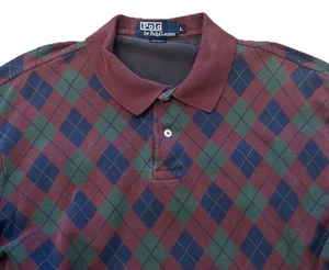 Vintage Long-sleeved Polo Ralph Lauren Mens L Argyle Pattern Burgundy Green Navy - Picture 1 of 5