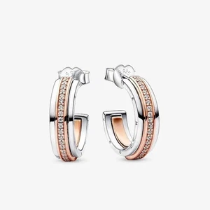 Pandora silver and Rose Gold hoop earrings - Picture 1 of 4