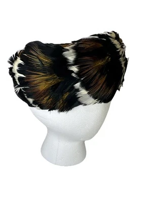 RARE 1960s vintage Black Pheasant Bird Feather Hat Cocktail Party - Image 1 of 4