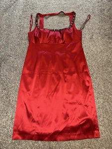 Abito donna debutto, taglia 16, rosso, con spalline, impreziosito, foderato, scollo quadrato - Foto 1 di 6