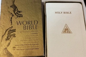 World Bible King James Gold White Genuine Leather 556 Black Letter 1950s S1 - Imagen 1 de 1