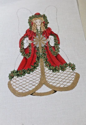 RARE  2 Sided Star Angel Tree Topper Handpainted Needlepoint Canvas Star Fairy - Image 1 of 2