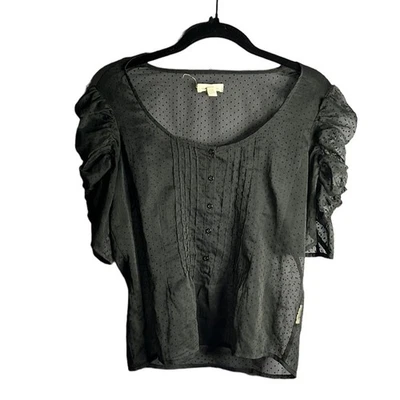 Blusa Silence + Noise Negra Pin Dot Manga Abullonada Transparente Talla Pequeña Foto 1 de 4