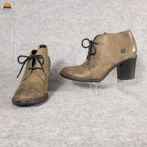 Born Ankle Bootie Brown Leather Block Heel Lace-Up Cottage B44522 Women's Sz 7.5 - Picture 1 of 11