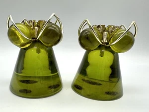 Pair of Vintage MCM Lucite Acrylic Avocado Green Taper Candle Holders - Picture 1 of 4