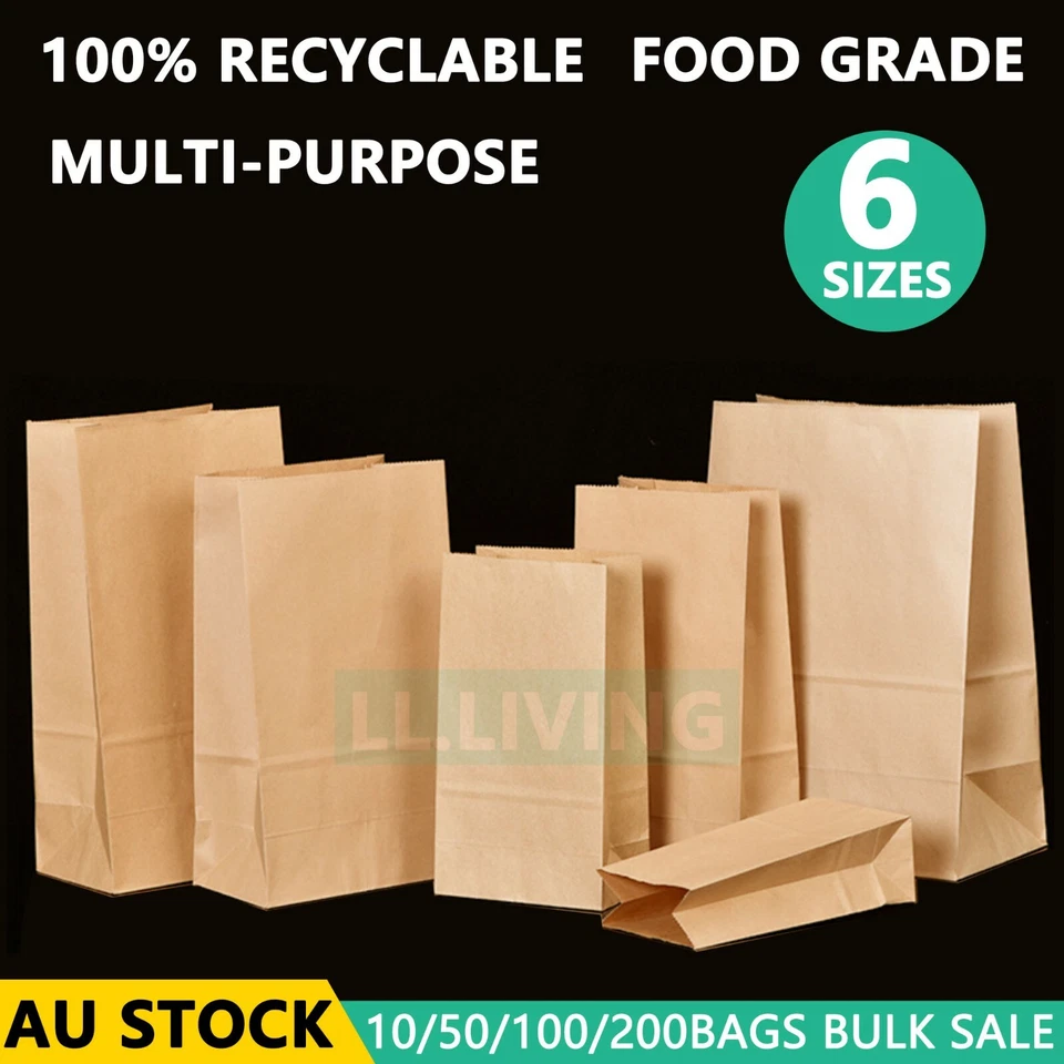 Brown Kraft Paper Bags Take Away Food Lolly Grocery Buffet Craft Gift Market Bag - image 1 of 4