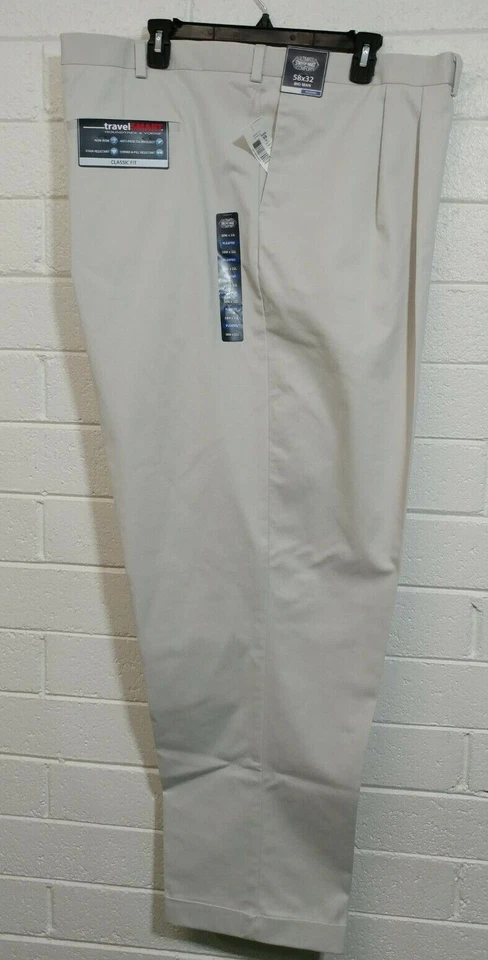 Men Roundtree & Yorke Dress Pants Size 58WX32L Classic Fit Non Iron Pleated