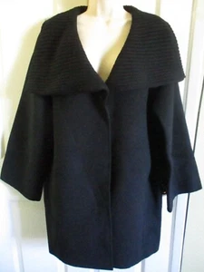 SZ S Eileen Fisher BLACK Brushed Wool Doubleface Funnel Neck Coat NWT $598 - Picture 1 of 4