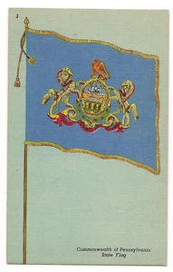 COMMONWEALTH OF PENNSYLVANIA STATE FLAG Horse Crest PA Postcard Linen - Picture 1 of 2