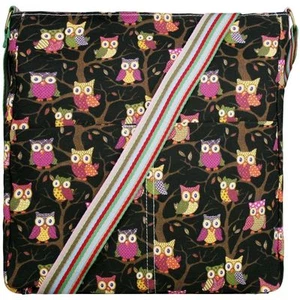 Bolso mensajero de hombro cruzado con estampado de búho de lona para mujer - Imagen 1 de 11