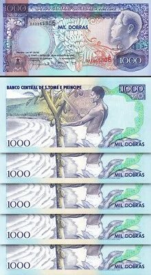 St. Saint Thomas - Sao Tome 1000 Dobras 1993, UNC, 5 Pcs LOT,  P-64 - Image 1 of 4