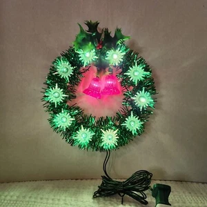 Vintage 7 Zoll Leuchtfeuer Weihnachten beleuchtet Lametta Kranz mit Glocken 12 Lichter 70er - Bild 1 von 5