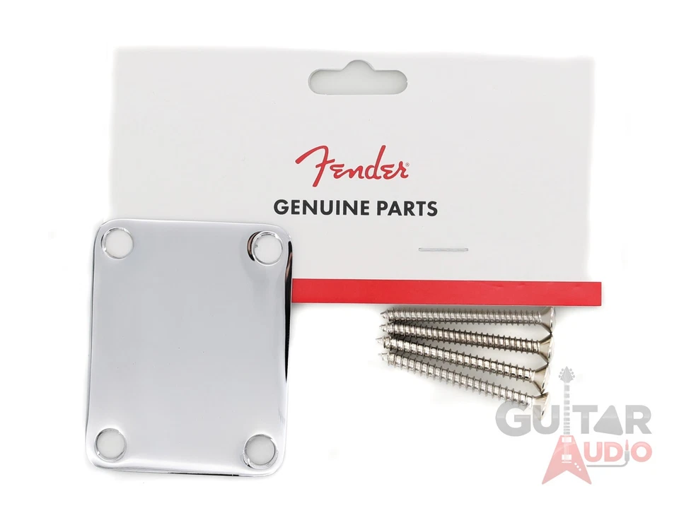 Genuine Fender "Vintage Style" 4-Bolt Plain Neck Plate with Screws - CHROME - Image 1 of 1
