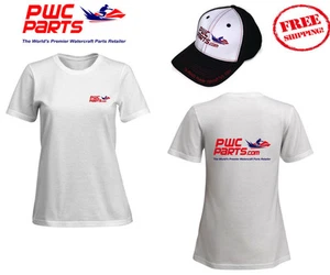 PWC Parts MUJER Algodón Sombrero Gorra Negro Blanco Rojo con Camiseta SeaDoo Yamaha GRANDE - Imagen 1 de 12