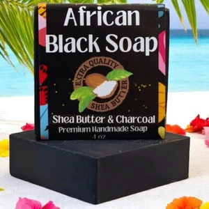 African Black Soap Shea Butter & Charcoal Handmade Detoxifying & Exfoliating Bar - Picture 1 of 4