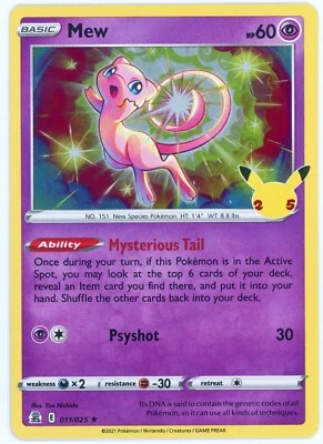 Pokemon Celebrations - Mew Holo Rare 011/025 - 25th Anniversary Set - Pack Fresh - Image 1 of 2