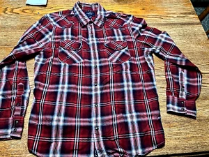 AMERICAN EAGLE SERIOUSLY SOFT RED BLACK PLAID PEARL SNAP SHIRT XL - Picture 1 of 7