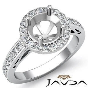 Halo Pave Filigree Round Cut Semi Mount Diamond Engagement Ring Platinum 0.8 Ctw - Picture 1 of 6