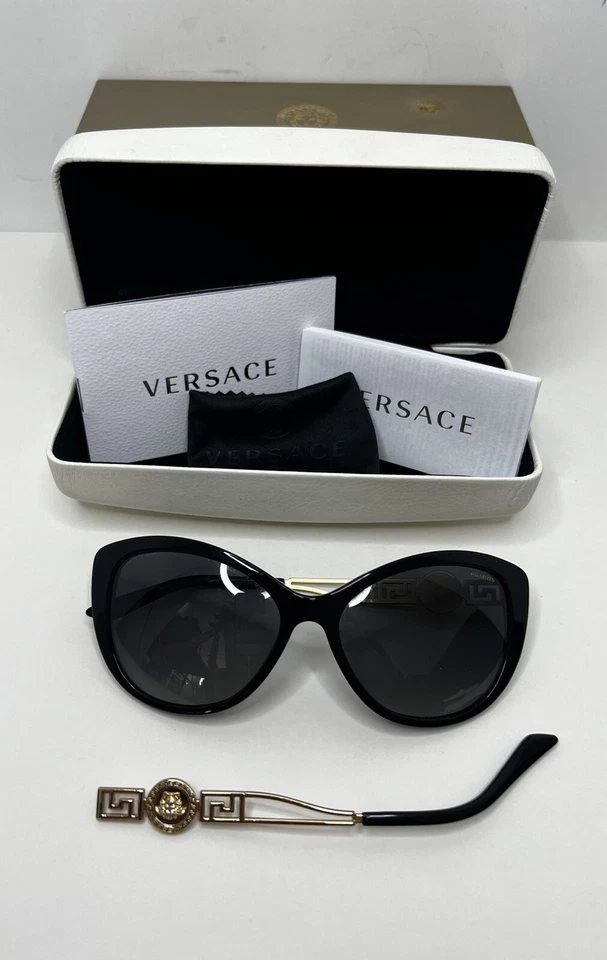 Женские солнцезащитные очки Versace модель 4295 поляризованные кошачьи глаза черные/золотистые нуждаются в ремонте - Изображение 1 из 4