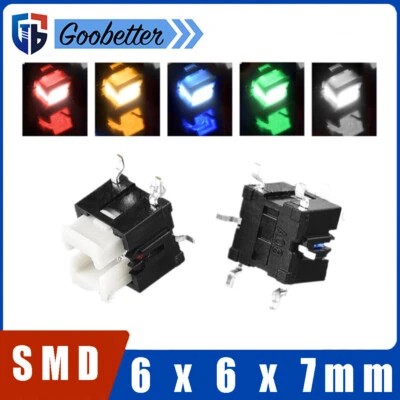 LED Illuminated Switch SMT SMD Momentary Push Button Tactile SPST 6 x 6 x 7mm - Image 1 of 4