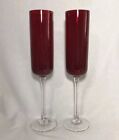2 Ruby Red Champagne Flutes 10.5” Wine Cocktail Toasting Glasses Goblets Party