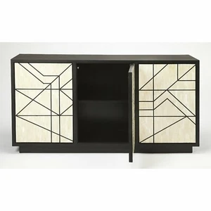 Bone Inlay Modish Black Solid Wood Sideboard Geometric 150x40x80cm - Picture 1 of 4