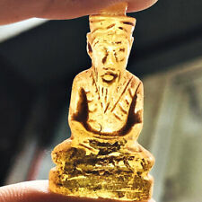 Leklai Naga Eye Healing Stone Lersri Hermit Meditation Yellow Thai Amulet 16641