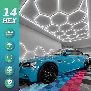 14 Hexagon LED Lighting Car Detail Garage Workshop Retail Light Honeycomb Hex - Picture 1 of 12