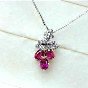 14K White Gold Filled Oval Cut Lab-Created Ruby Women's Pendant with 18" Chain