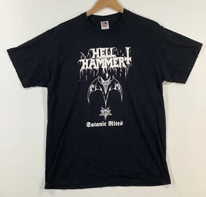 Vintage 90s Hellhammer Satanic Rites Graphic T-Shirt Sz L Thrash Death Metal - Picture 1 of 5